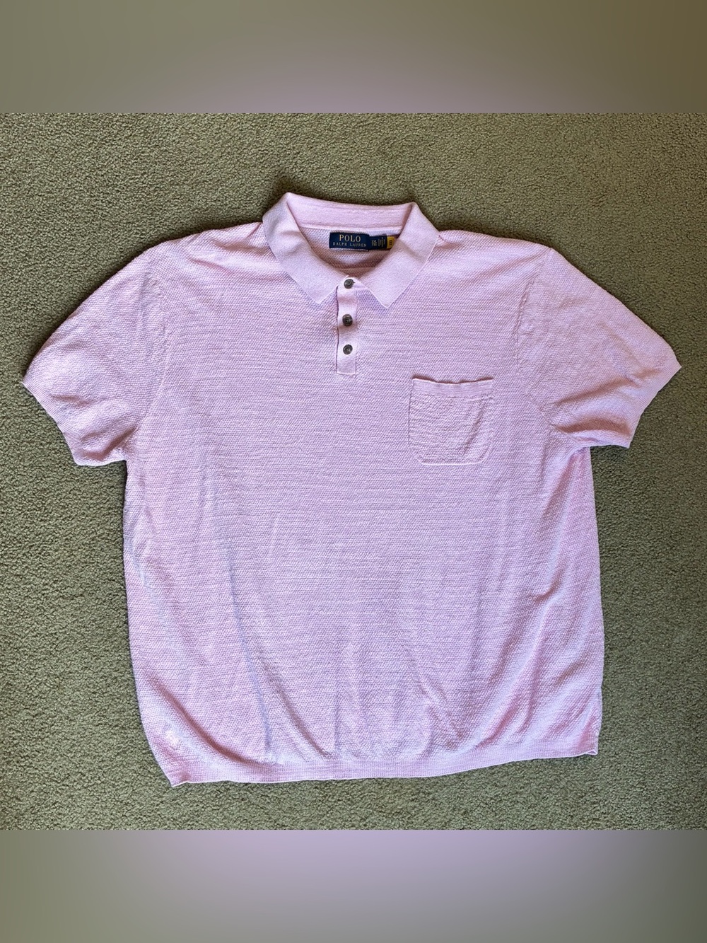 Polo Ralph Lauren Men’s Golf Shirt XXL Fits sm Pink Linen Blend Mesh Knit Preppy